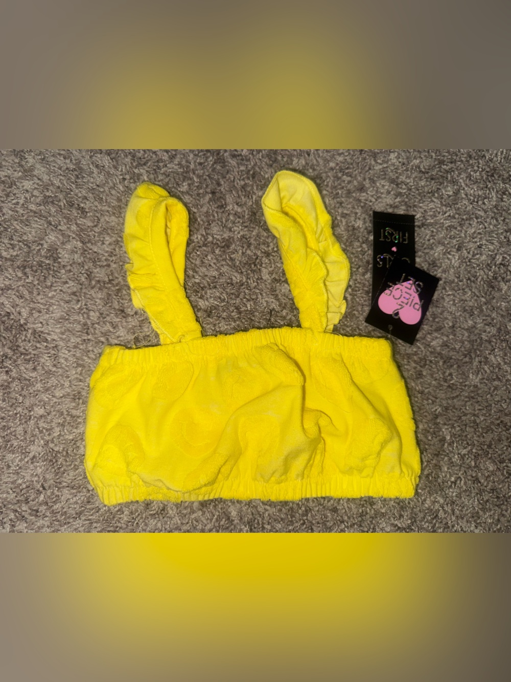 Girls First Bralette Crop Top 2T  Yellow Terrycloth Ruffled Shoulder Strap NWT